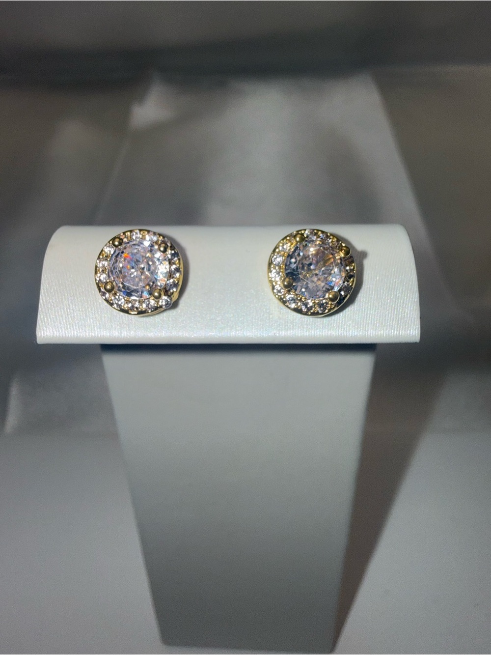 18 Carat Triple AAA CZ Halo Pushback Earrings